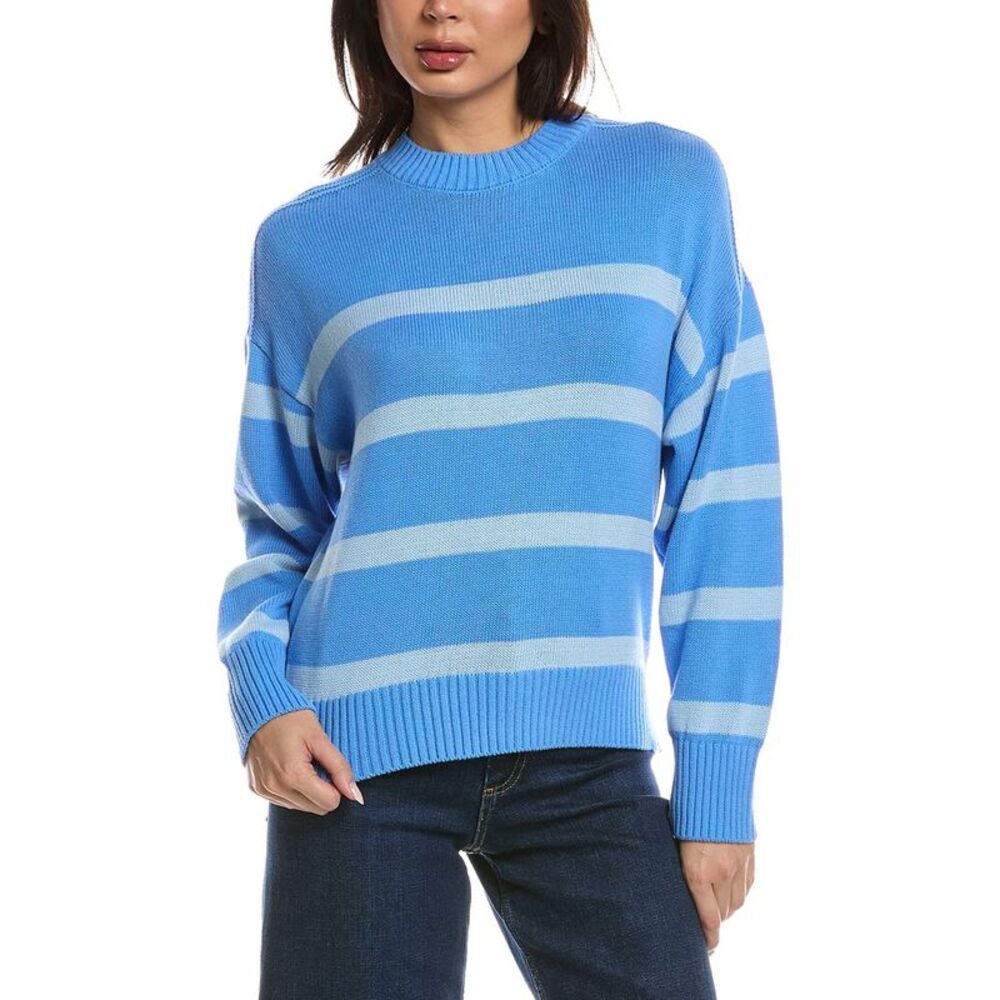 Wispr Womens  Sofia Stripe Crewneck Sweater, Blue